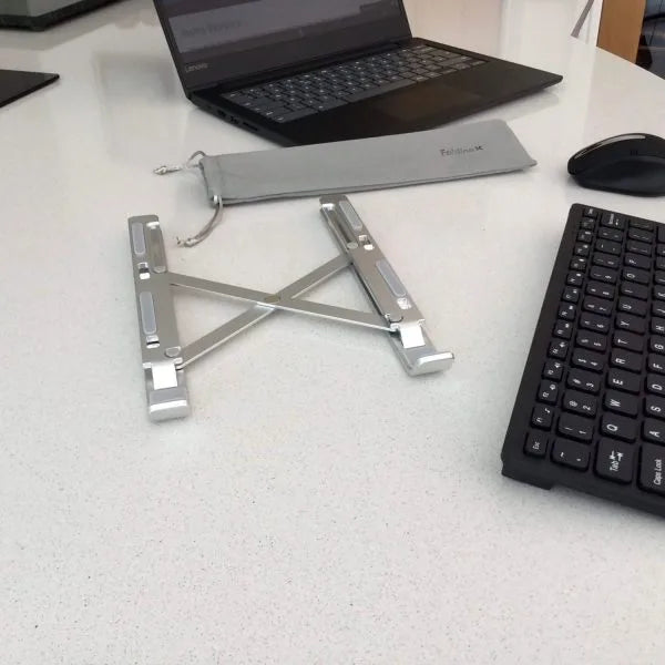 Portable Foldable Laptop Stand – Adjustable Aluminum Metal Stand with Anti-Slip Rubber Grips Ergonomic Folding Laptop Holder